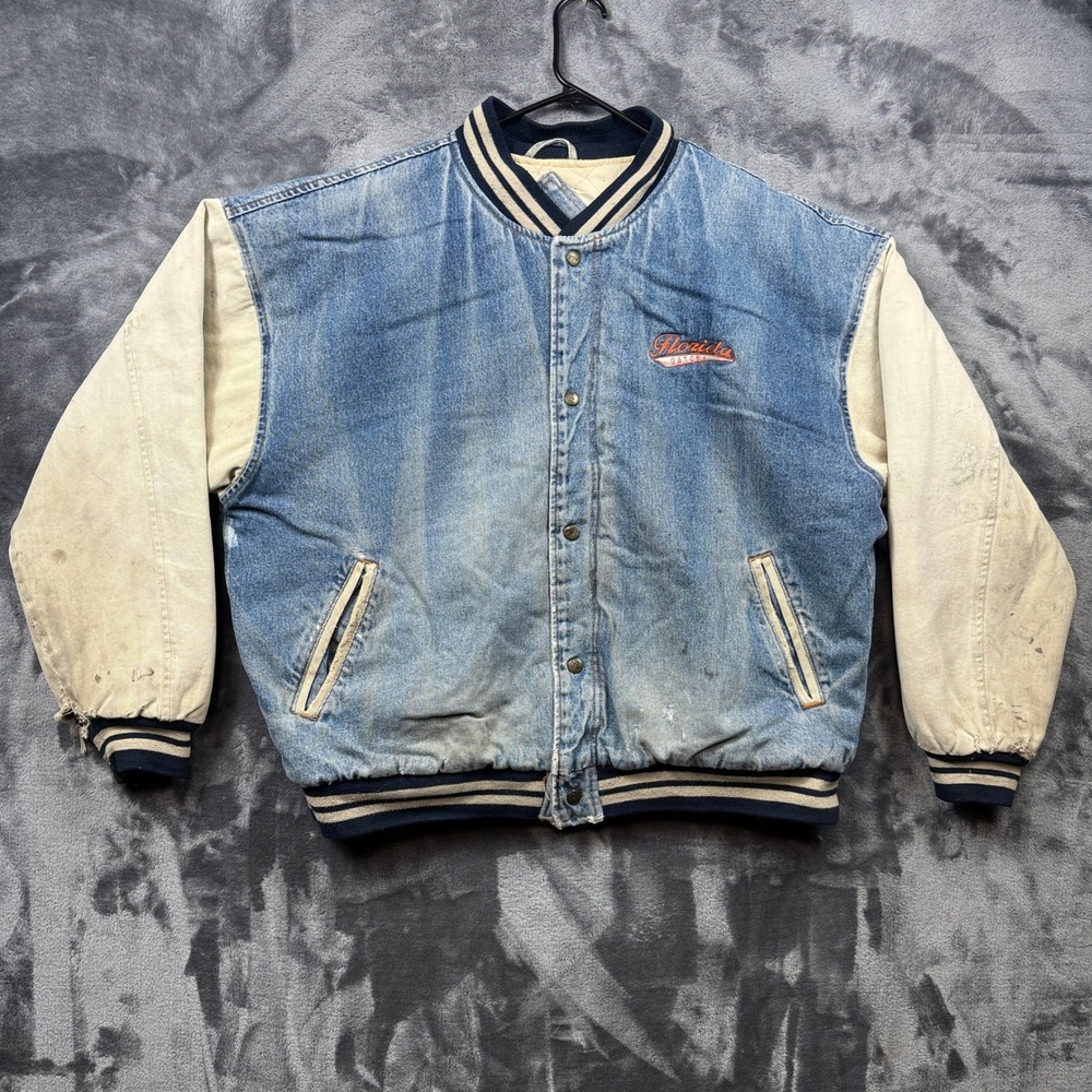 MV Sport Varsity Jacket Mens XL Blue Florida Gators Denim Canvas Distressed NCAA